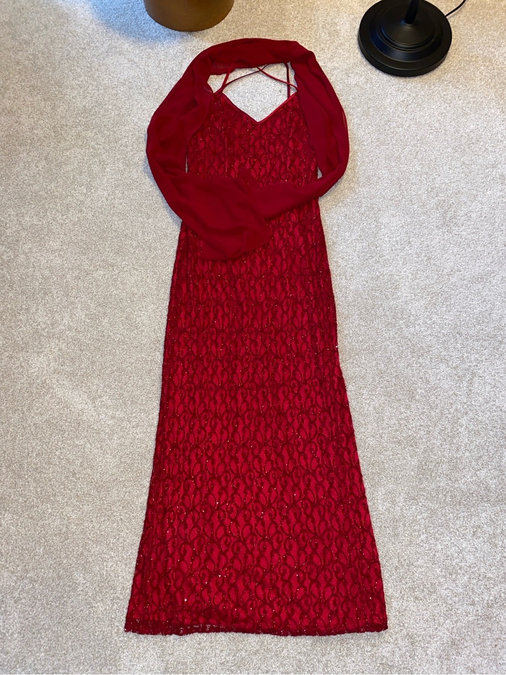 Reggio 90s Vintage Women Sequin Red Formal Dress Side Slit Size 4